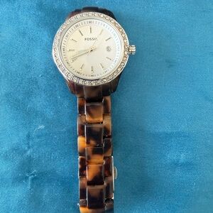 Fossil Brown Tortoise Shell Watch with Silver Accents